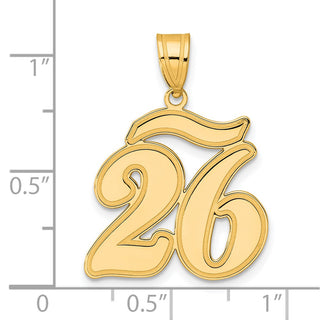 14k Yellow Gold Brushed Border Script Number 26 Pendant