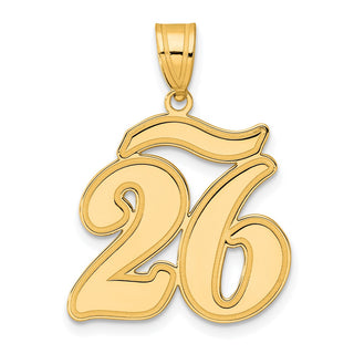 14k Yellow Gold Brushed Border Script Number 26 Pendant