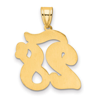 14k Yellow Gold Brushed Border Script Number 28 Pendant