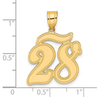 14k Yellow Gold Brushed Border Script Number 28 Pendant