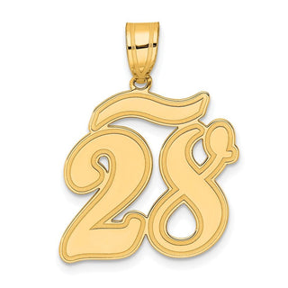 14k Yellow Gold Brushed Border Script Number 28 Pendant