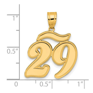 14k Yellow Gold Brushed Border Script Number 29 Pendant