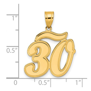 14k Yellow Gold Brushed Border Script Number 30 Pendant