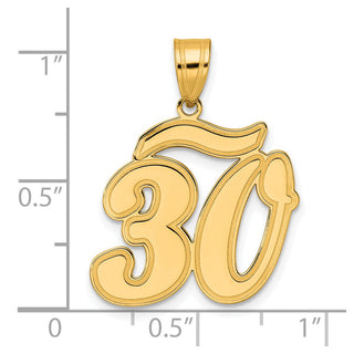 14k Yellow Gold Brushed Border Script Number 30 Pendant
