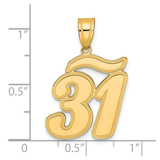 14k Yellow Gold Brushed Border Script Number 31 Pendant