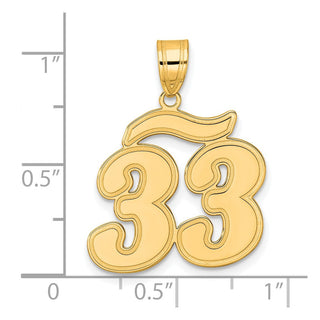 14k Yellow Gold Brushed Border Script Number 33 Pendant