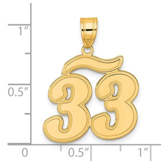 14k Yellow Gold Brushed Border Script Number 33 Pendant