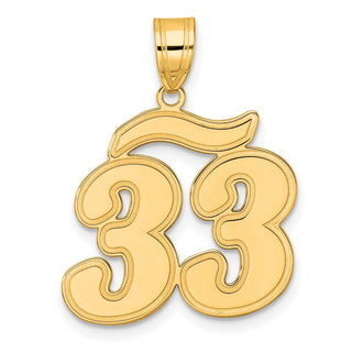 14k Yellow Gold Brushed Border Script Number 33 Pendant