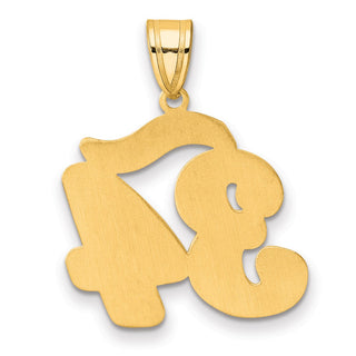 14k Yellow Gold Brushed Border Script Number 34 Pendant