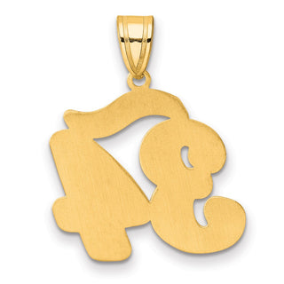 14k Yellow Gold Brushed Border Script Number 34 Pendant
