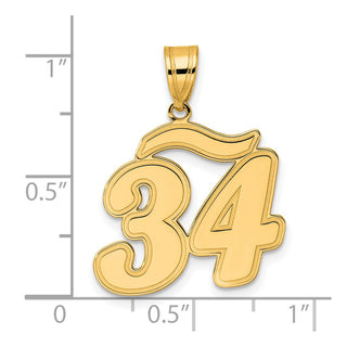 14k Yellow Gold Brushed Border Script Number 34 Pendant