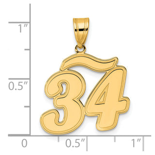 14k Yellow Gold Brushed Border Script Number 34 Pendant