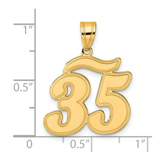 14k Yellow Gold Brushed Border Script Number 35 Pendant