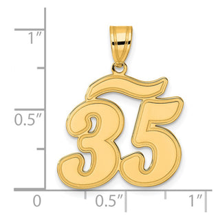 14k Yellow Gold Brushed Border Script Number 35 Pendant