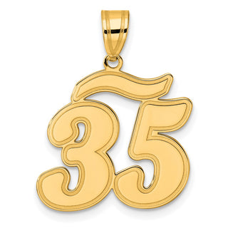 14k Yellow Gold Brushed Border Script Number 35 Pendant