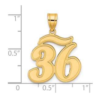 14k Yellow Gold Brushed Border Script Number 36 Pendant