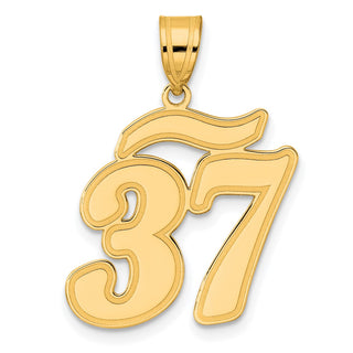 14k Yellow Gold Brushed Border Script Number 37 Pendant