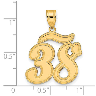 14k Yellow Gold Brushed Border Script Number 38 Pendant