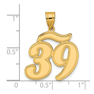 14k Yellow Gold Brushed Border Script Number 39 Pendant