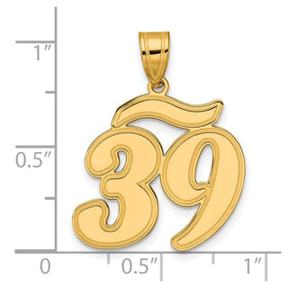 14k Yellow Gold Brushed Border Script Number 39 Pendant