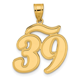 14k Yellow Gold Brushed Border Script Number 39 Pendant