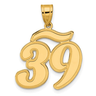 14k Yellow Gold Brushed Border Script Number 39 Pendant