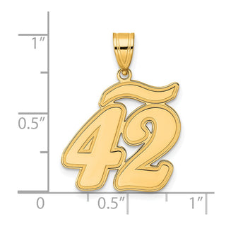 14k Yellow Gold Brushed Border Script Number 42 Pendant