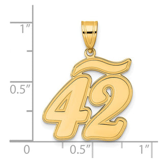 14k Yellow Gold Brushed Border Script Number 42 Pendant