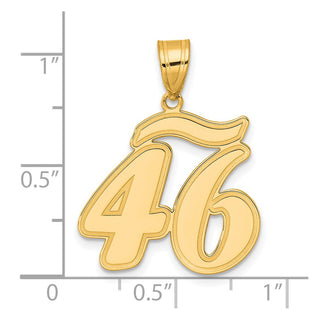 14k Yellow Gold Brushed Border Script Number 46 Pendant