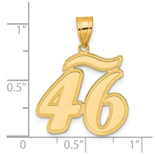 14k Yellow Gold Brushed Border Script Number 46 Pendant