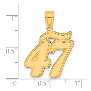 14k Yellow Gold Brushed Border Script Number 47 Pendant