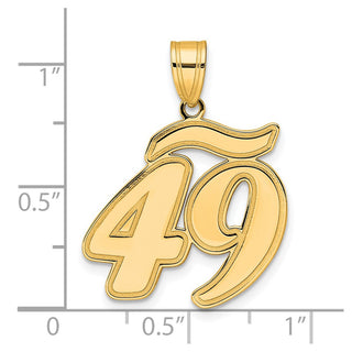 14k Yellow Gold Brushed Border Script Number 49 Pendant