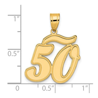 14k Yellow Gold Brushed Border Script Number 50 Pendant