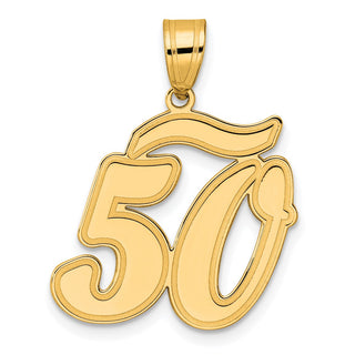 14k Yellow Gold Brushed Border Script Number 50 Pendant