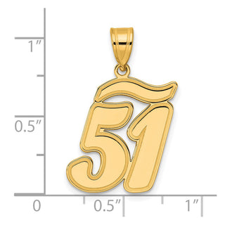 14k Yellow Gold Brushed Border Script Number 51 Pendant