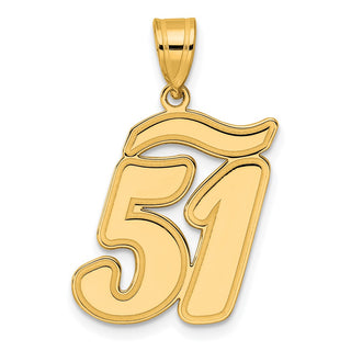 14k Yellow Gold Brushed Border Script Number 51 Pendant