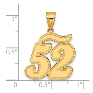 14k Yellow Gold Brushed Border Script Number 52 Pendant