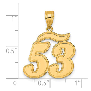 14k Yellow Gold Brushed Border Script Number 53 Pendant