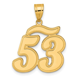 14k Yellow Gold Brushed Border Script Number 53 Pendant