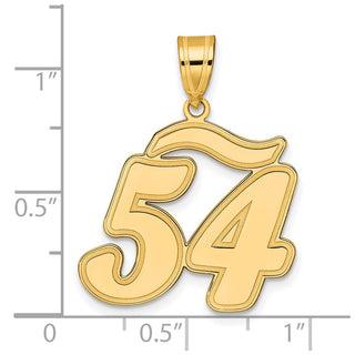 14k Yellow Gold Brushed Border Script Number 54 Pendant