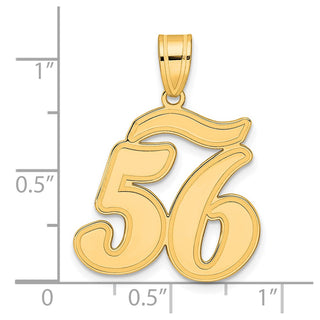 14k Yellow Gold Brushed Border Script Number 56 Pendant