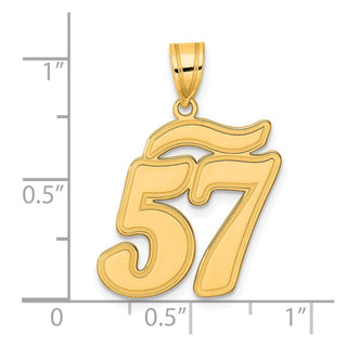 14k Yellow Gold Brushed Border Script Number 57 Pendant