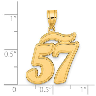 14k Yellow Gold Brushed Border Script Number 57 Pendant