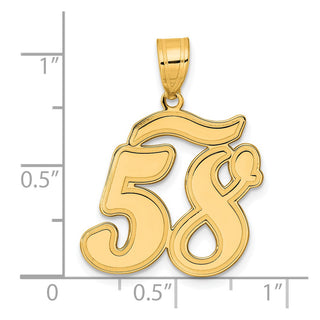14k Yellow Gold Brushed Border Script Number 58 Pendant
