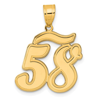 14k Yellow Gold Brushed Border Script Number 58 Pendant