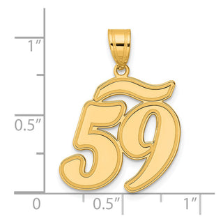 14k Yellow Gold Brushed Border Script Number 59 Pendant