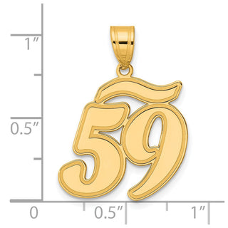14k Yellow Gold Brushed Border Script Number 59 Pendant