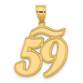 14k Yellow Gold Brushed Border Script Number 59 Pendant