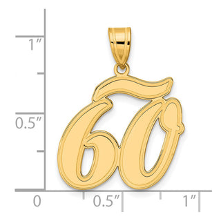 14k Yellow Gold Brushed Border Script Number 60 Pendant