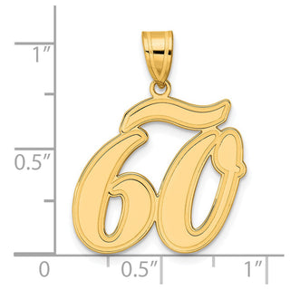 14k Yellow Gold Brushed Border Script Number 60 Pendant